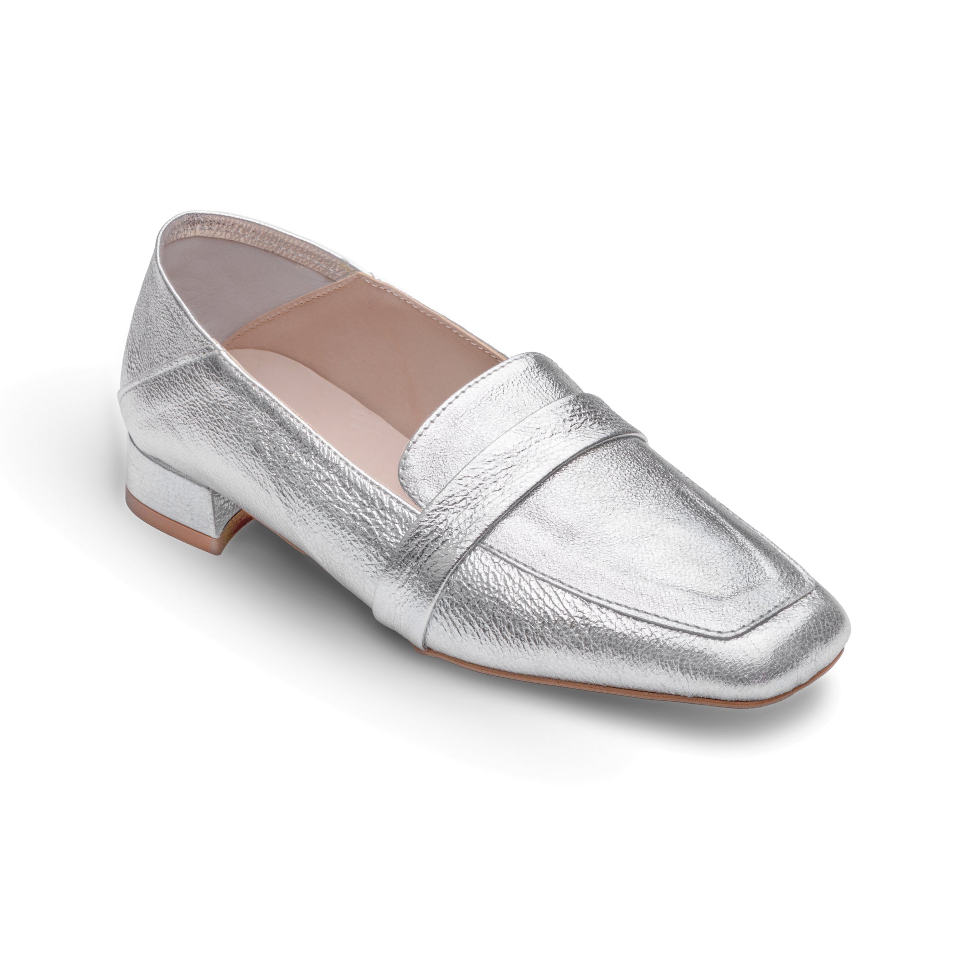 Metallic silver sale loafers womens